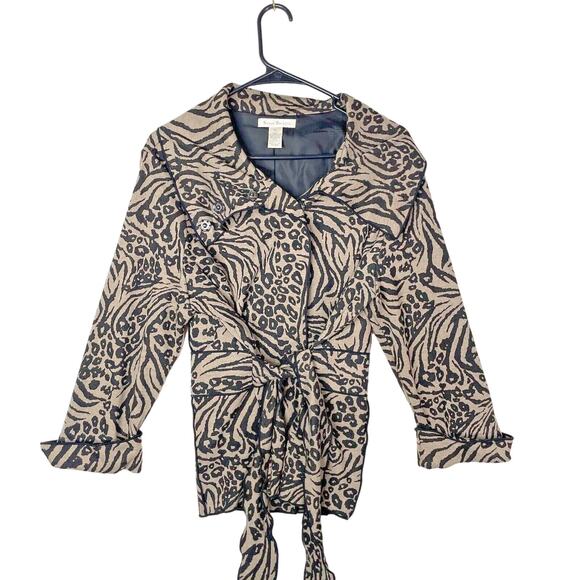 Susan Bristol Womens Jacket Brown Animal Cheetah XL Knit Belted Lined Mob Wife - Picture 1 of 16
